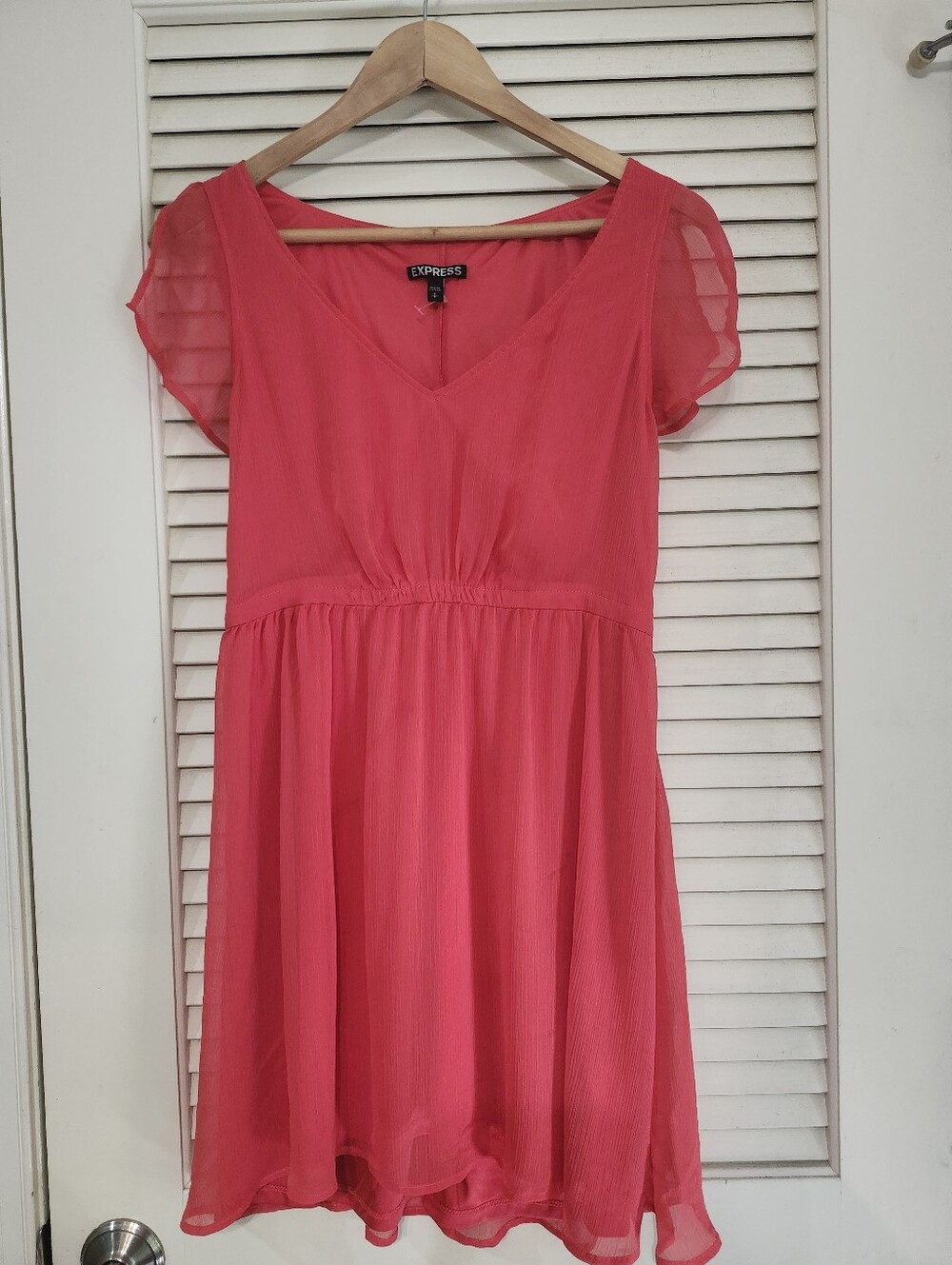 Express Empire Waist Mini Dress With Flutter Sleeves